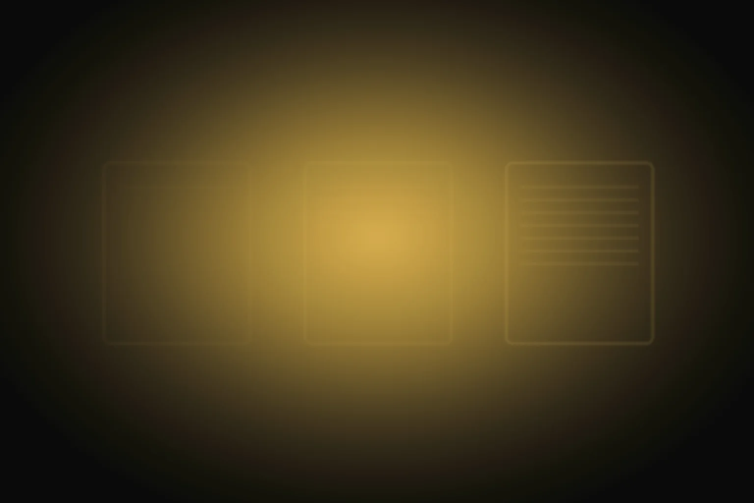 Three softly lit rectangular panels of increasing clarity arranged across a dark background